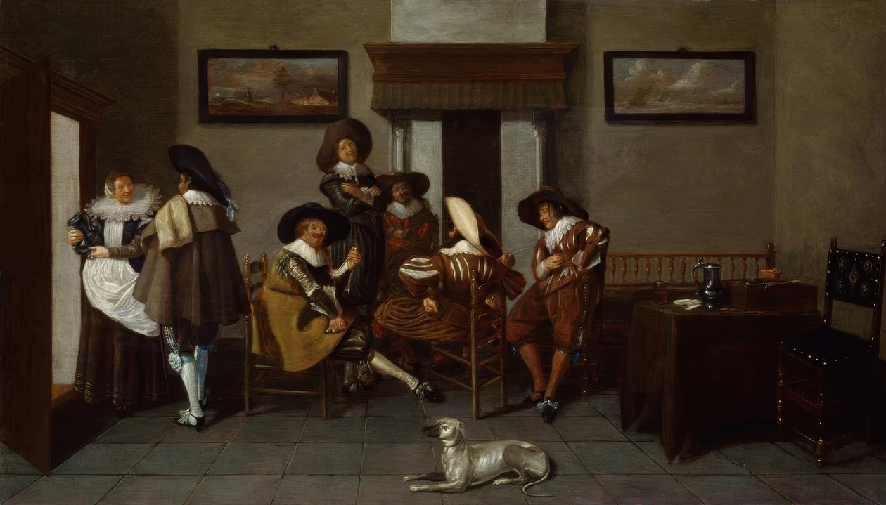Dirck Hals, elegante kl. Homens e uma empregada de Dirck Hals