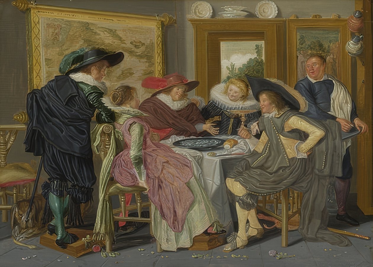 Empresa em torno de uma mesa. 1626 de Dirck Hals