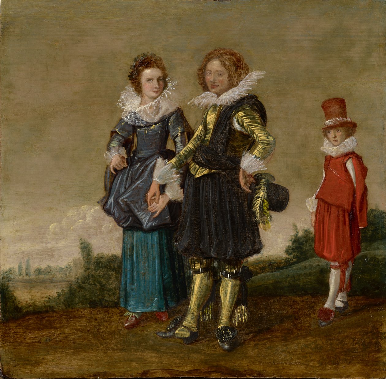 Casal jovem andando com uma página de Dirck Hals