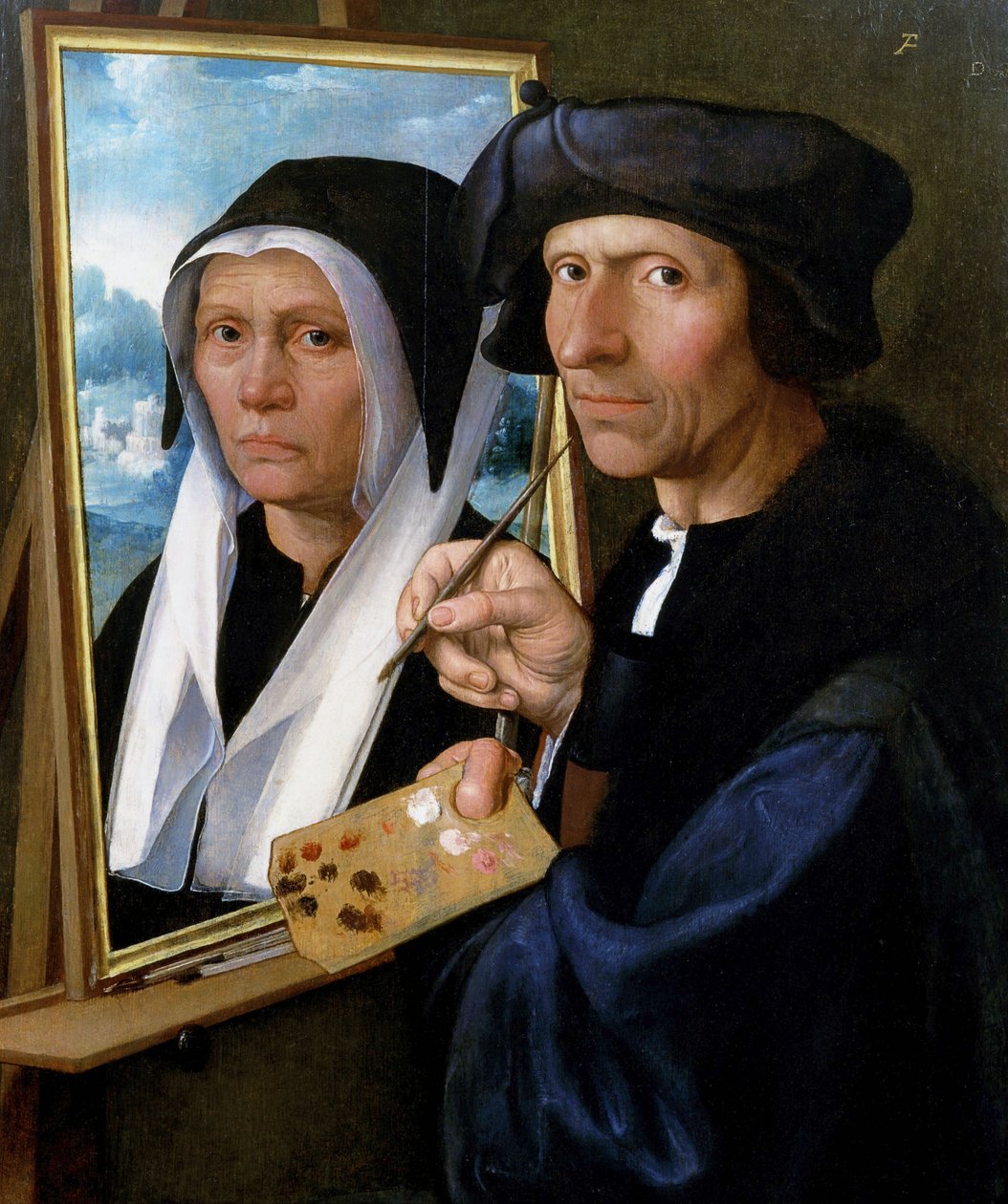 Jacob Cornelisz. van Oostsanen pintando um retrato de sua esposa de Dirck Jacobsz