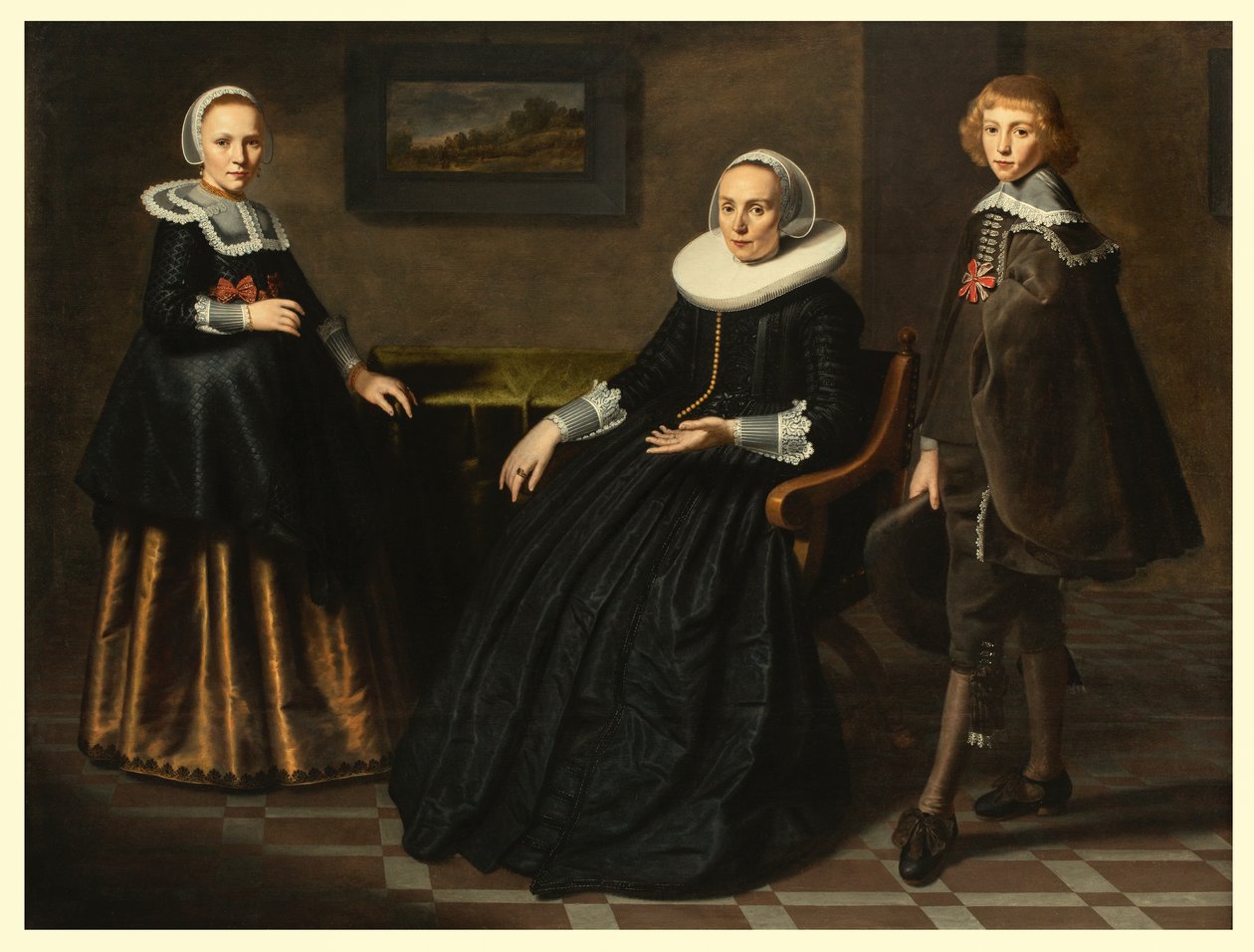 Uma mãe com o filho e a filha, c.1641-41 (óleo sobre painel de carvalho biselado) de Dirck Santvoort