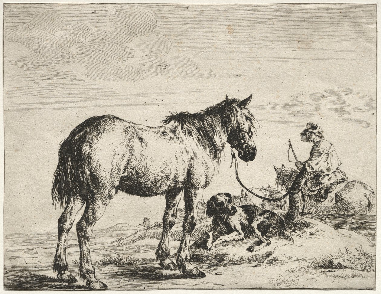 Cavalo preso a um poste. de Dirck Stoop