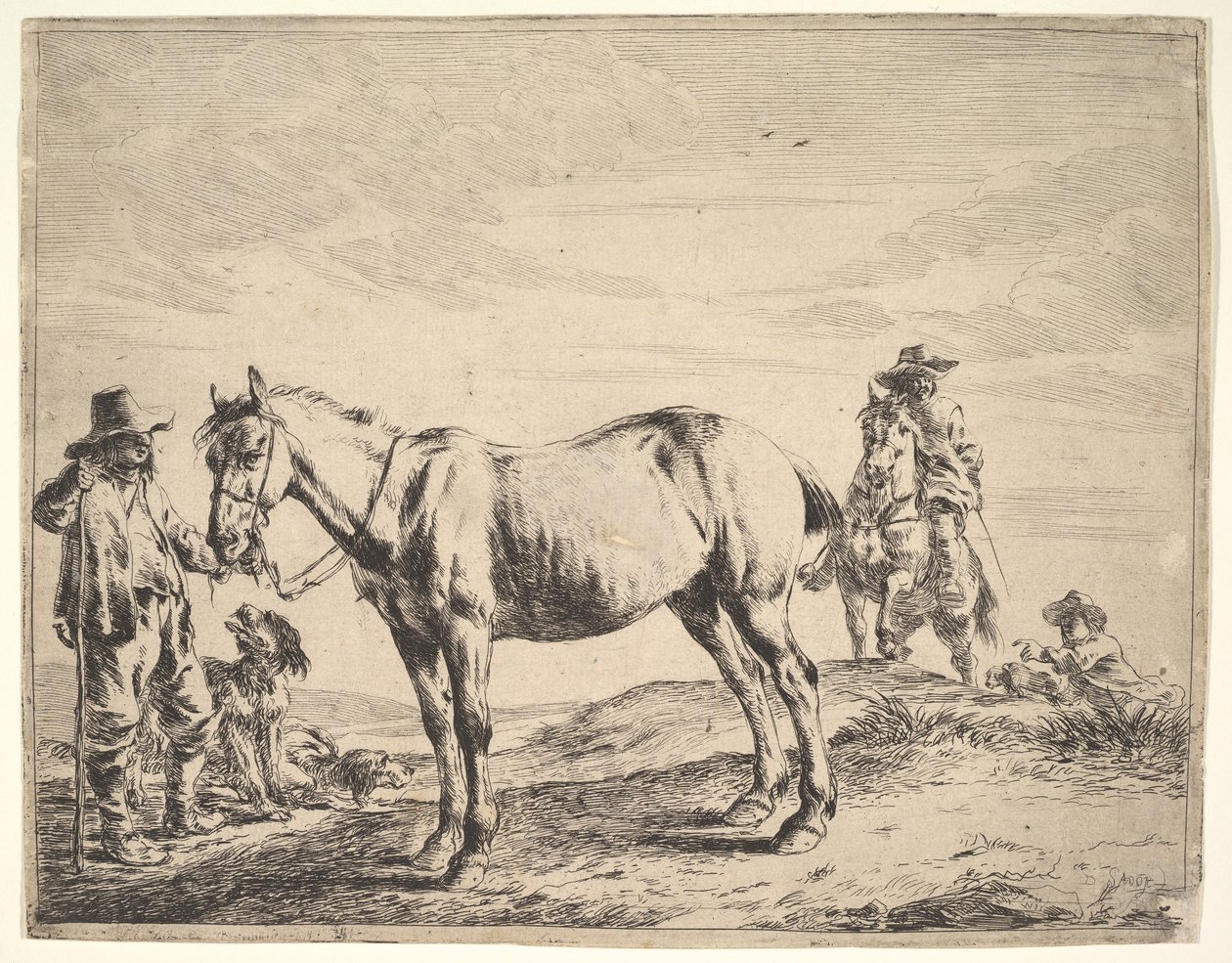 Homem segurando um cavalo pelo freio. de Dirck Stoop