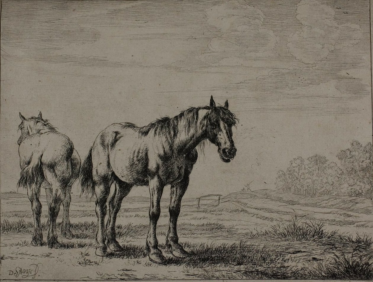 Dois cavalos de arado, placa sete da série de cavalos de Dirck Stoop
