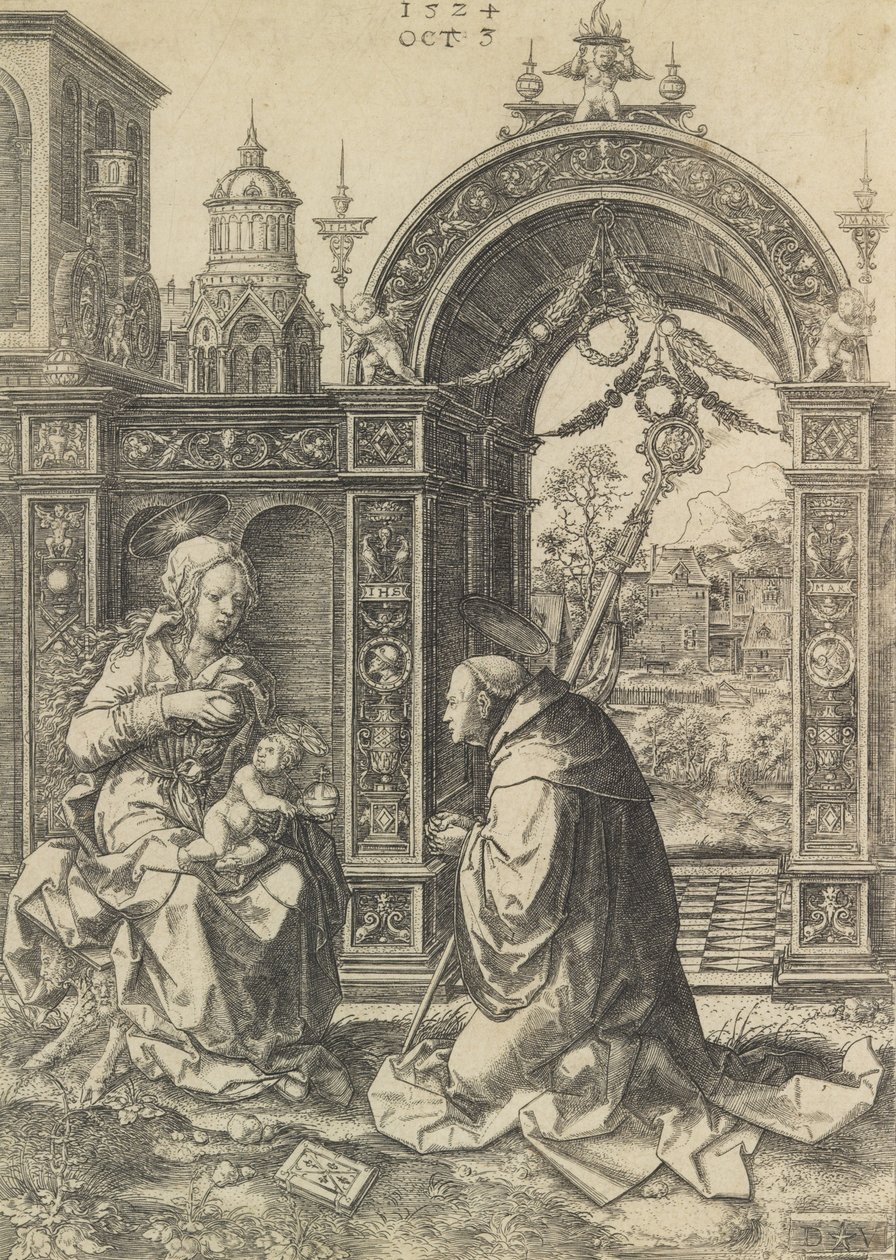 São Bernardo adorando o Menino Jesus, 5 de outubro de 1524. de Dirck Vellert
