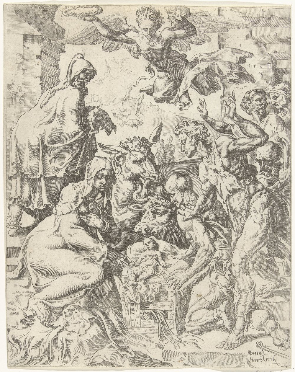 Adoração dos pastores Queda e redenção da humanidade através da vida e paixão de Cristo (título da série) de Dirck Volckertsz. Coornhert (attributed to)