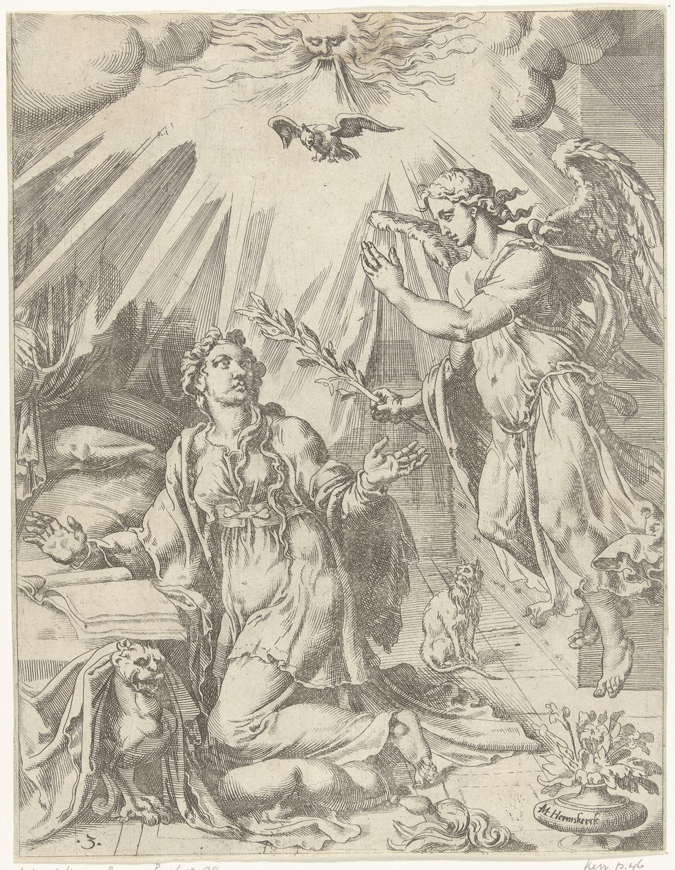 Anunciação
A queda e a redenção da humanidade através da vida e da paixão de Cristo (título da série) de Dirck Volckertsz. Coornhert (attributed to)