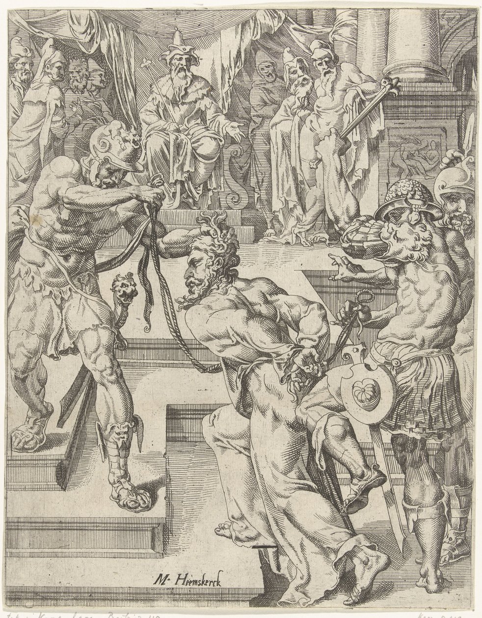 Cristo diante de Caifás Queda e redenção da humanidade através da vida e paixão de Cristo (título da série) de Dirck Volckertsz. Coornhert (attributed to)