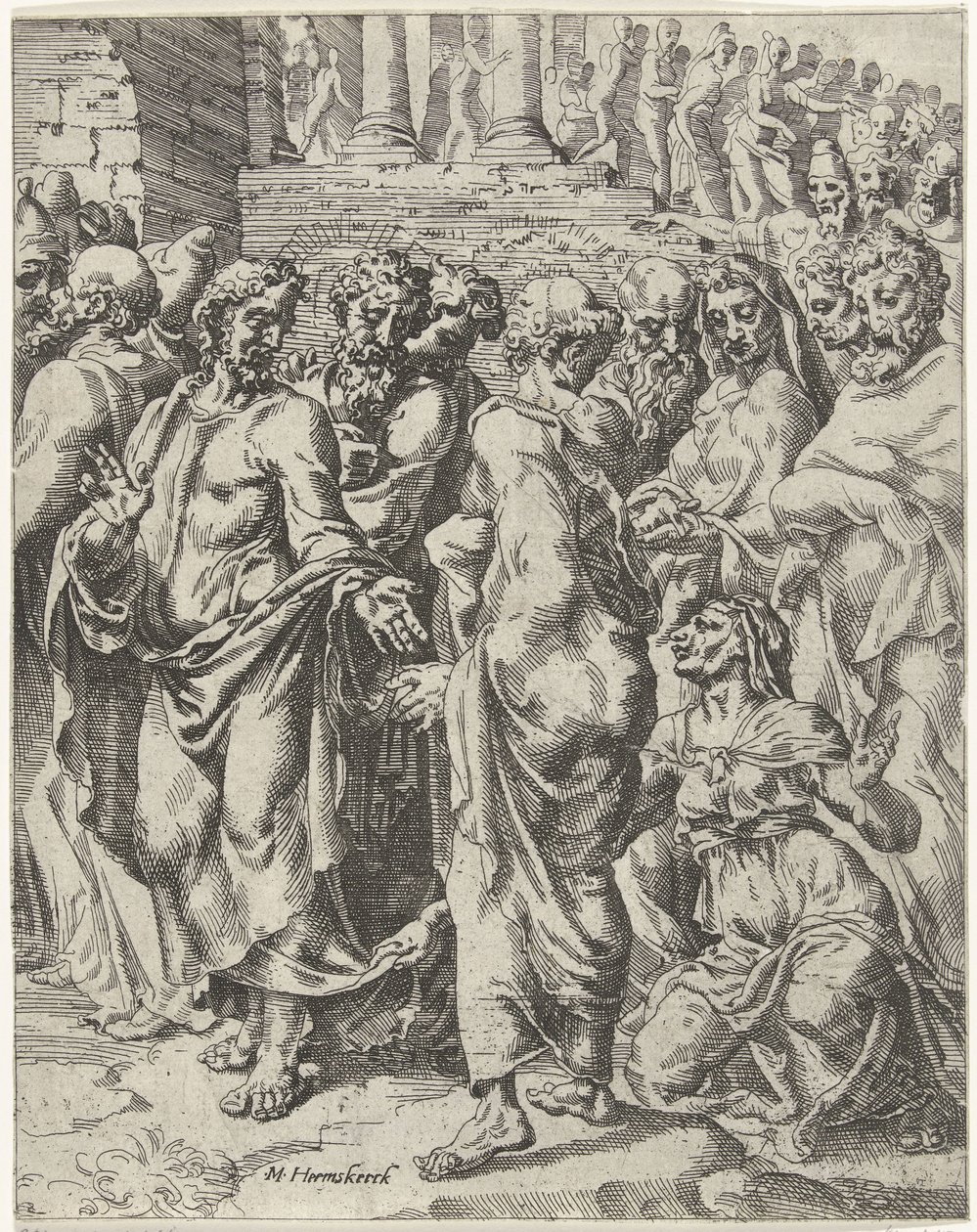 Cura da mulher que sofreu de hemorragias
A queda e a redenção da humanidade através da vida e da paixão de Cristo (título da série) de Dirck Volckertsz. Coornhert (attributed to)