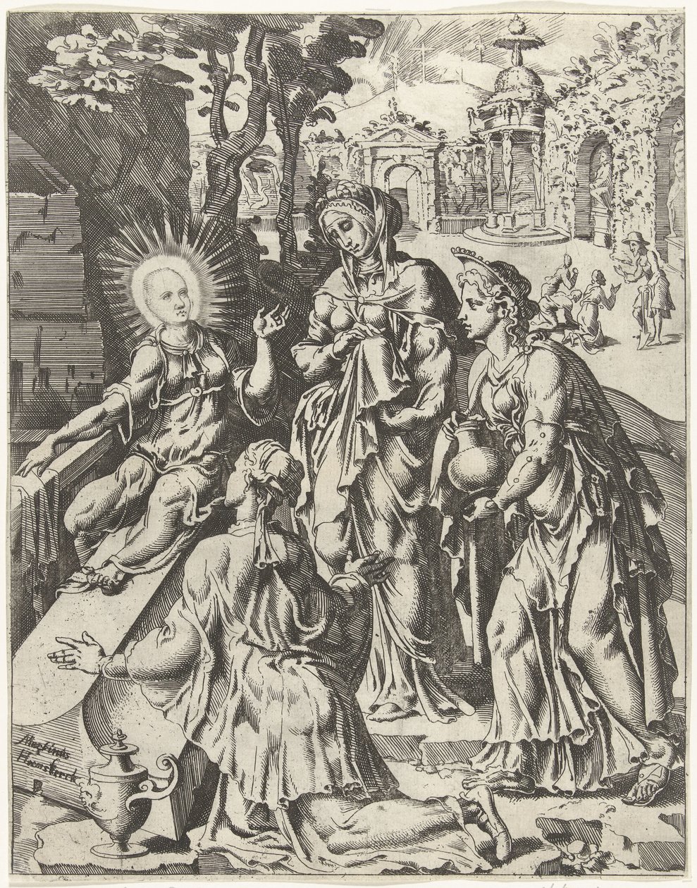Mulheres santas no túmulo
A queda e a redenção da humanidade através da vida e da paixão de Cristo (título da série) de Dirck Volckertsz. Coornhert (attributed to)