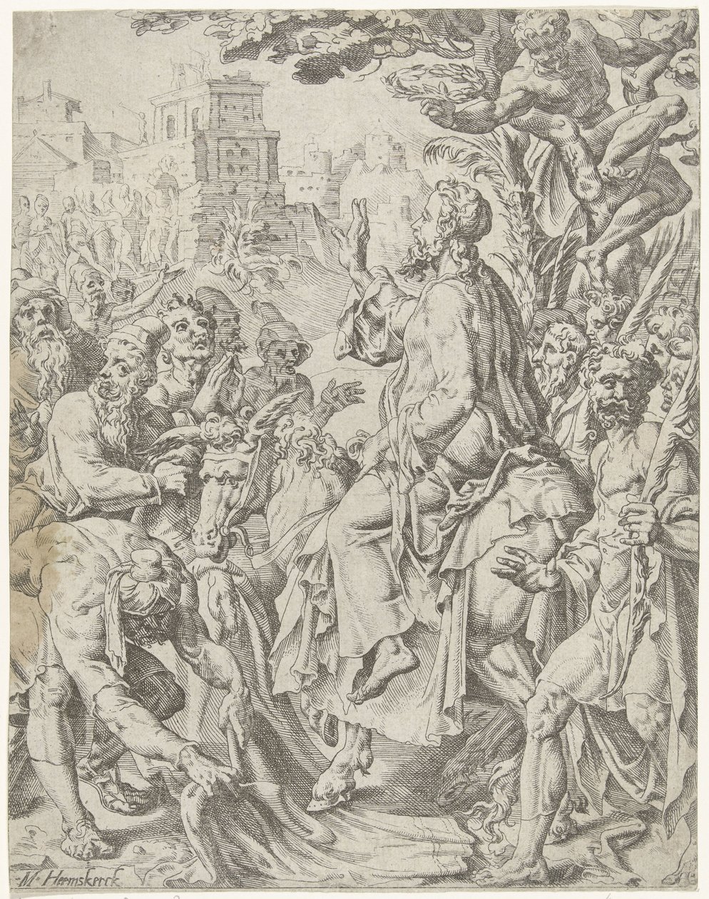 Entrada em Jerusalém Queda e redenção da humanidade através da vida e paixão de Cristo (título da série) de Dirck Volckertsz. Coornhert (attributed to)
