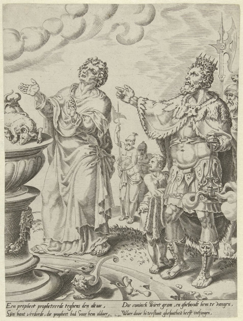 Rei Jeroboão e o homem de Deus diante do altar História do Desobediente Homem de Deus (título da série) de Dirck Volckertsz. Coornhert (attributed to)