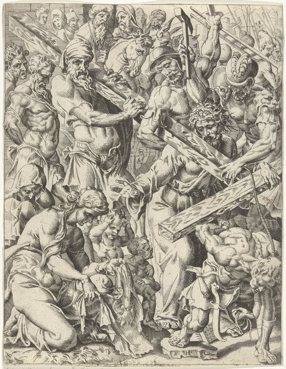 Carregando a cruz Queda e redenção da humanidade através da vida e paixão de Cristo (título da série) de Dirck Volckertsz. Coornhert (attributed to)