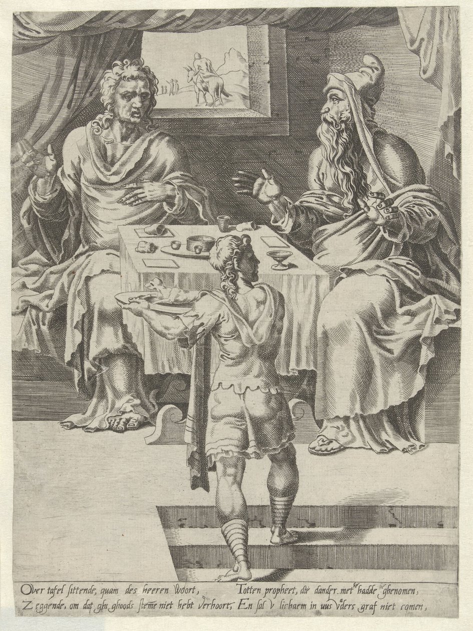 Refeição do Homem de Deus e do Velho Profeta História do Desobediente Homem de Deus (título da série) de Dirck Volckertsz. Coornhert (attributed to)