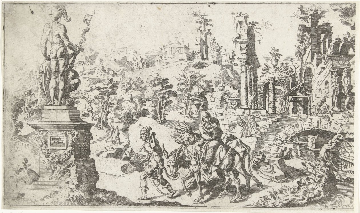 Voo para o Egipto de Dirck Volckertsz. Coornhert (attributed to)