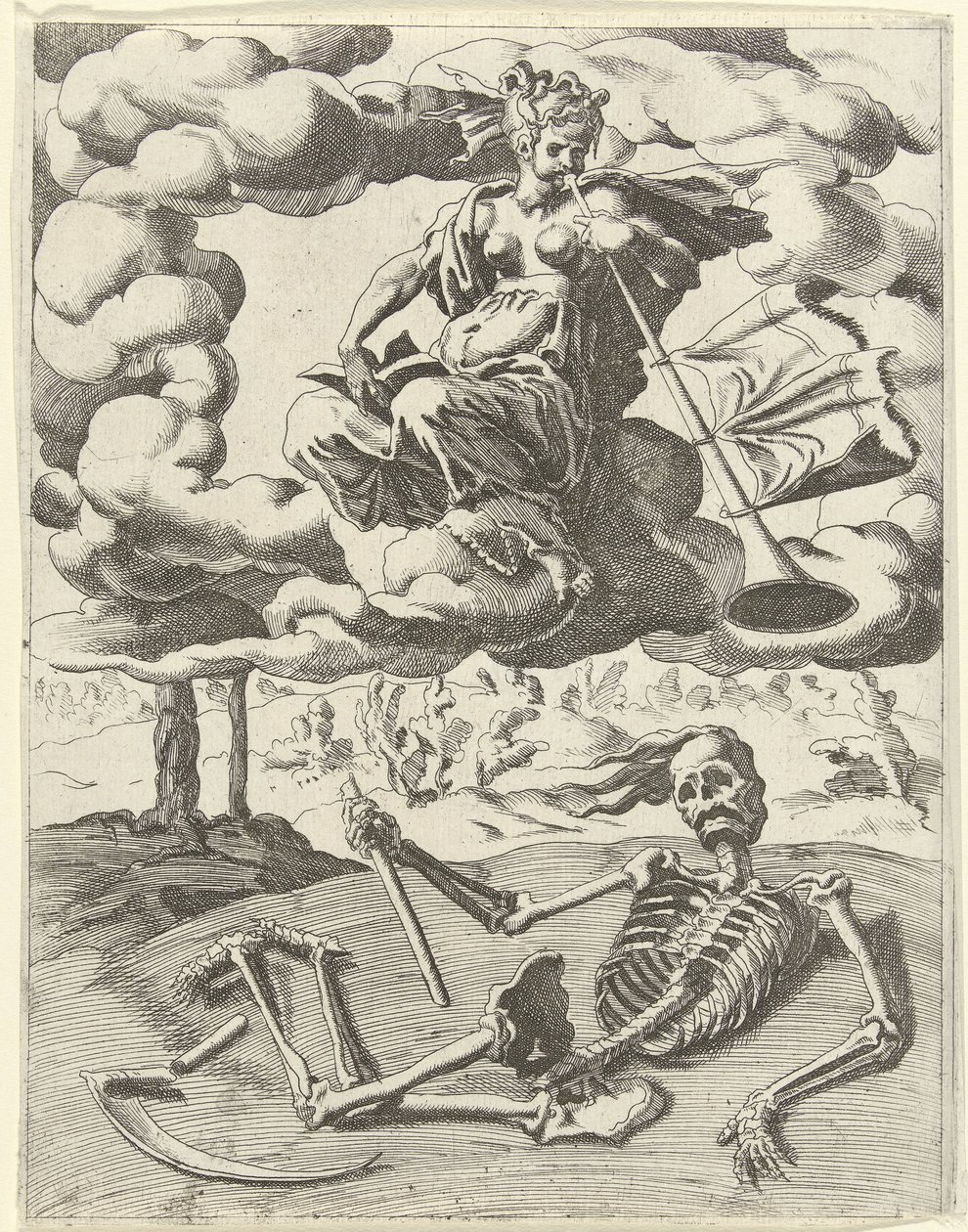 A fama vence a morte
Triunfos de Petrarca (título da série) de Dirck Volckertsz. Coornhert (possibly)
