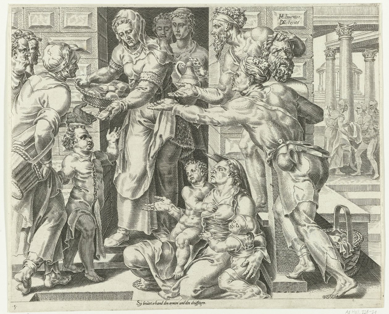 A mulher virtuosa pratica a caridade Louvor à dona de casa virtuosa (título da série) de Dirck Volckertsz. Coornhert