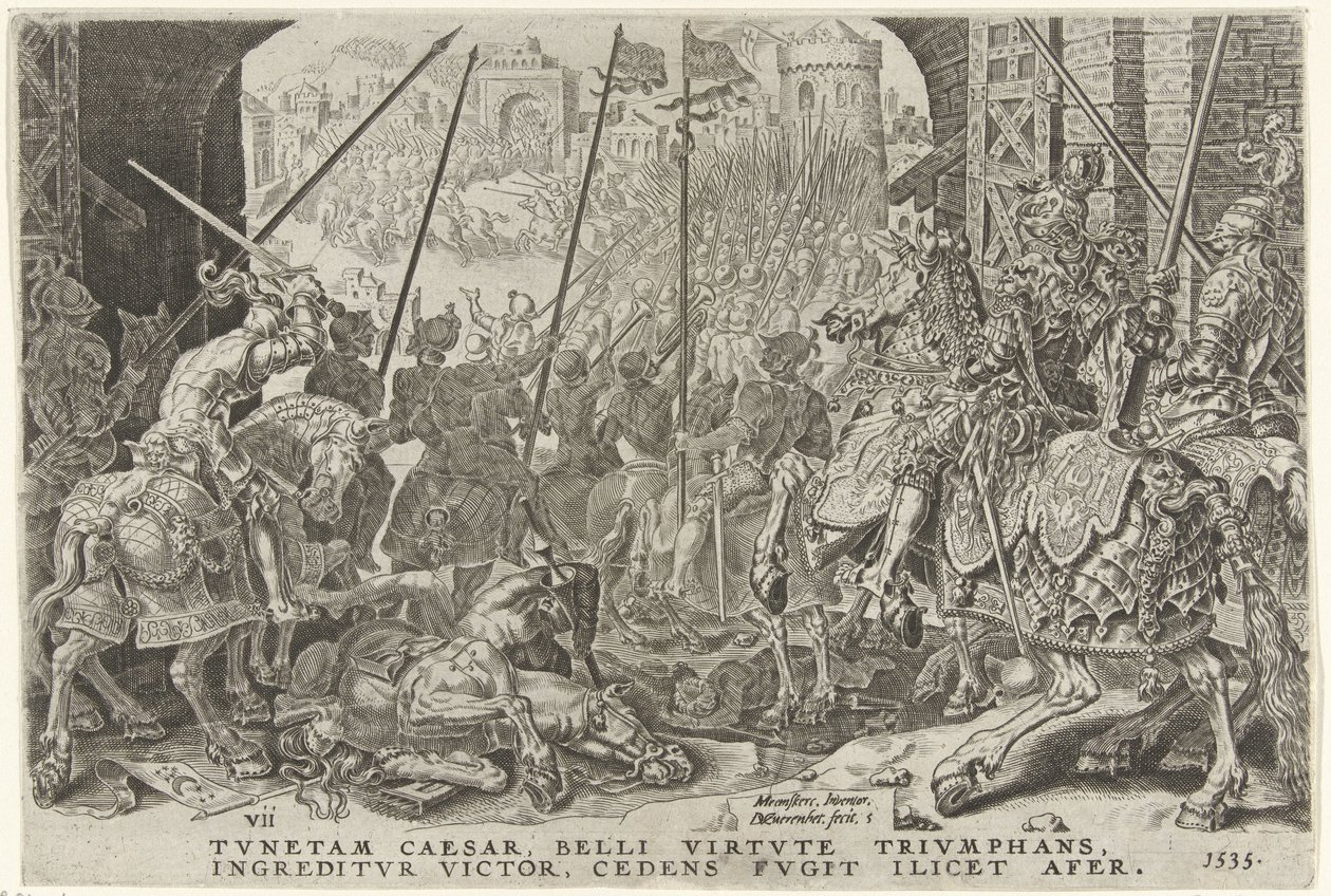 Captura de Tunes, 1535
Vitórias de Carlos V (título da série)
Divi Caroli. V. imp. opt. max. victoriae, ex multis praecipuae (título da série) de Dirck Volckertsz. Coornhert
