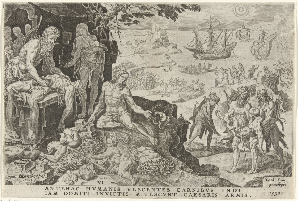 Tropas imperiais de Carlos V invadem a América Central, 1530 Vitórias de Carlos V (título da série) Divi Caroli. v. imp. optar. max. victoriae, ex multis praecipuae (título da série) de Dirck Volckertsz. Coornhert