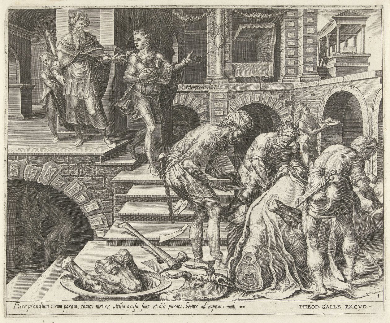 Preparativos para a festa de casamento Parábola de um banquete de casamento (título da série) de Dirck Volckertsz. Coornhert