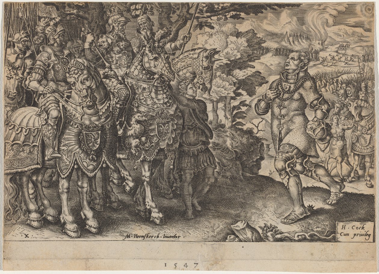 A rendição de John Frederick, Eleitor da Saxônia, após a Batalha de Mühlberg de Dirck Volckertz Coornhert, after Maerten van Heemskerck