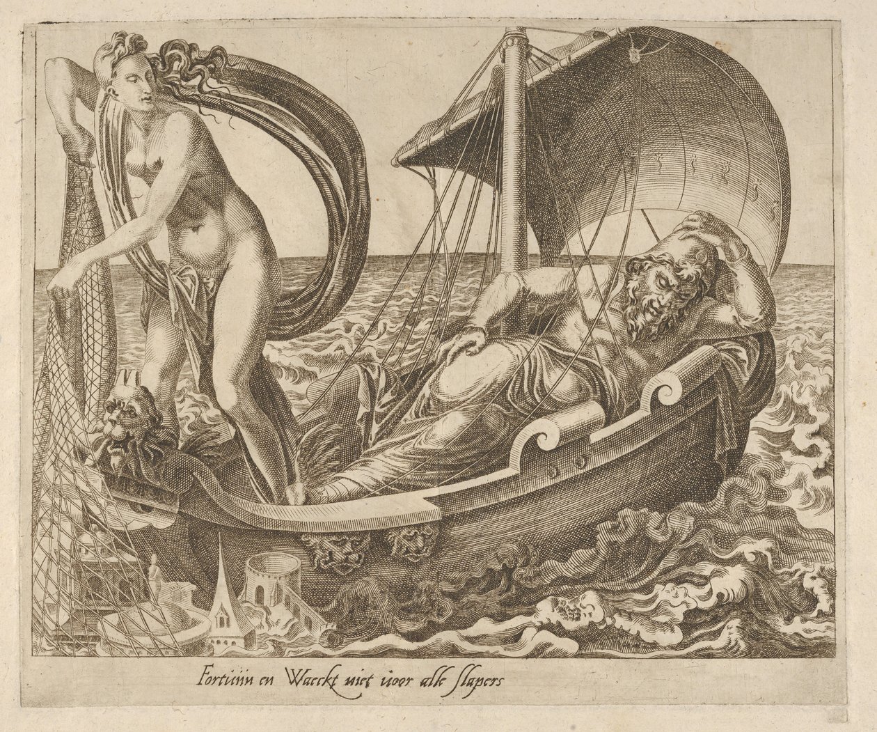 A Fortune não vigia todos os que dormem de seis provérbios sobre Fortune, ca. 1560 de Dirck Volkertsen Coornhert