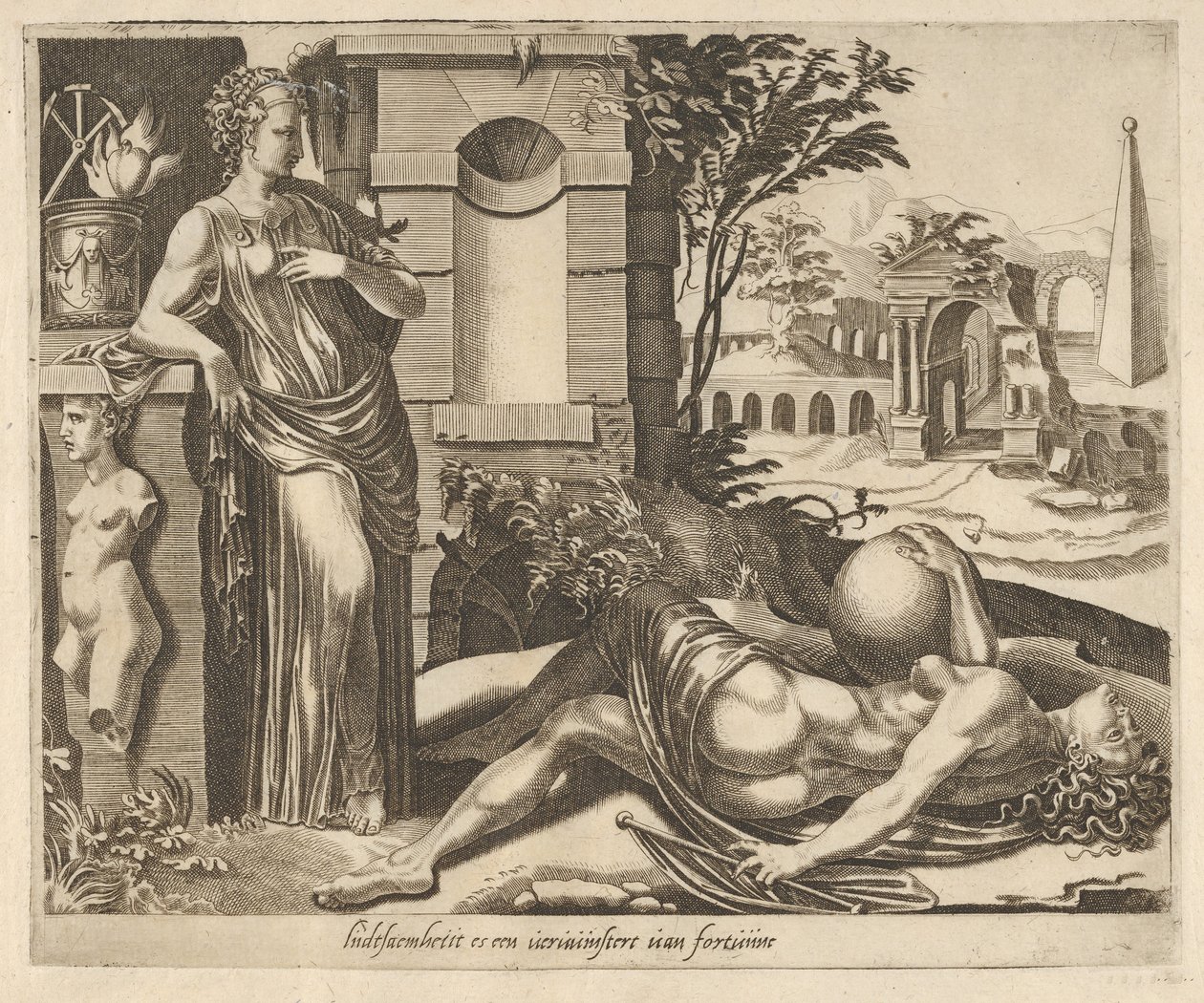 Paciência como o vencedor sobre a fortuna de Seis provérbios sobre a fortuna, ca. 1560. de Dirck Volkertsen Coornhert