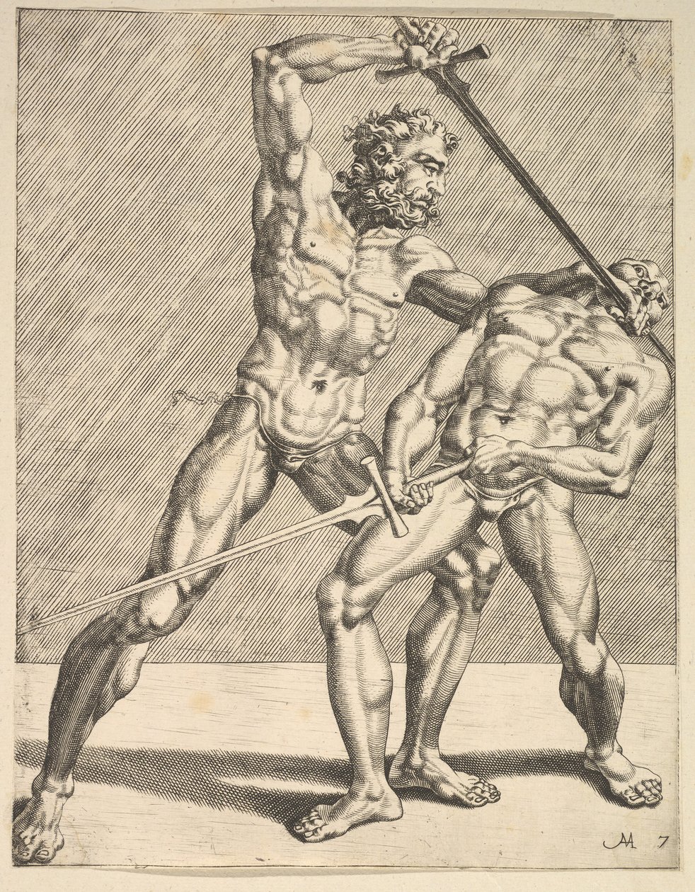 Dois esgrimistas, de esgrimistas, placa 7, 1552 de Dirck Volkertsen Coornhert