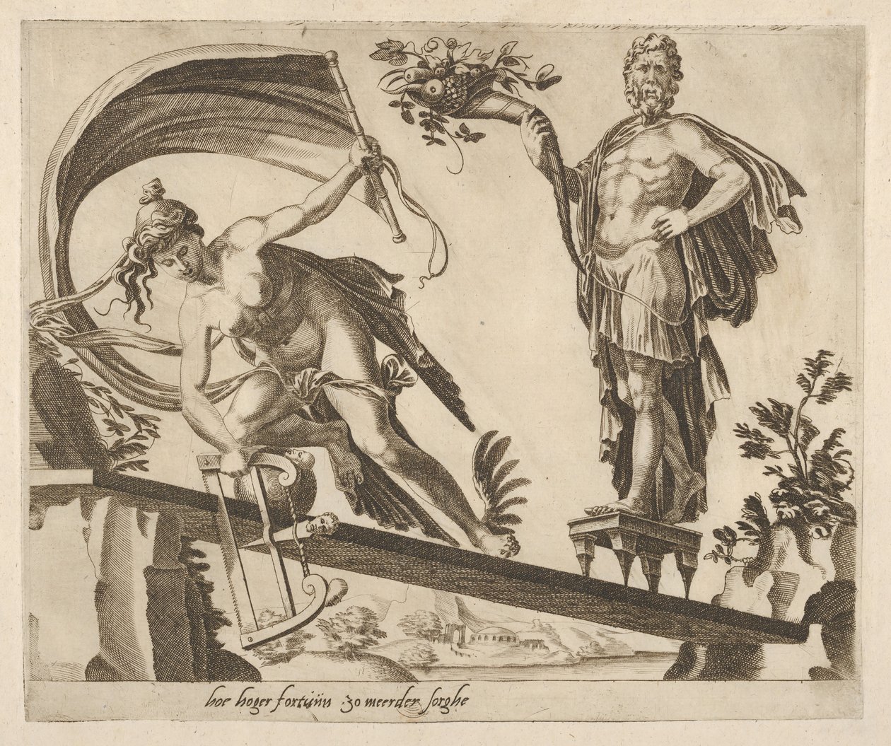 Quando a Fortuna é Abundante, a Queda Será Mais Profunda de Seis Provérbios sobre a Fortuna, ca. 1560. de Dirck Volkertsen Coornhert