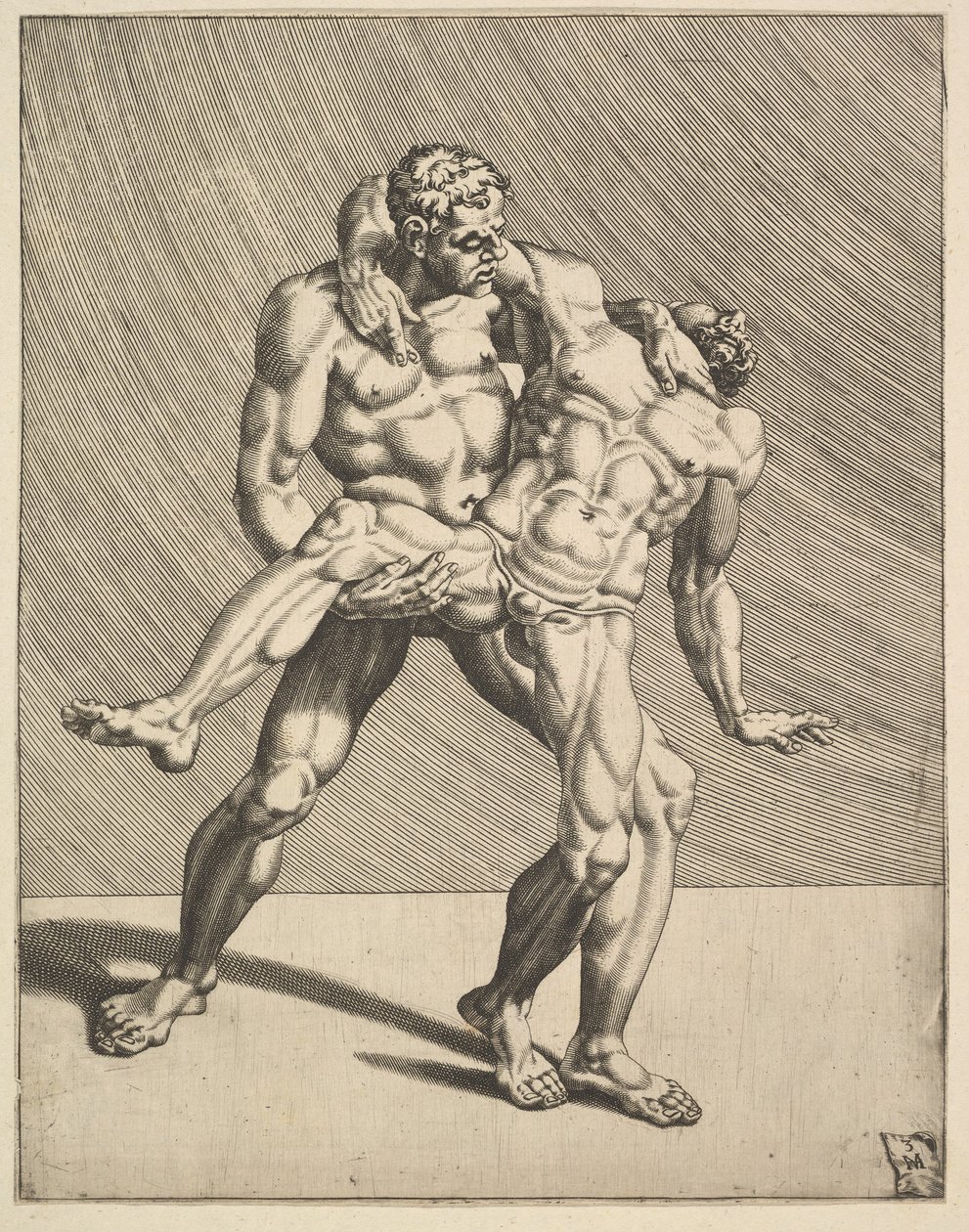 Wrestlers, de Wrestlers, placa 3, 1552. de Dirck Volkertsen Coornhert