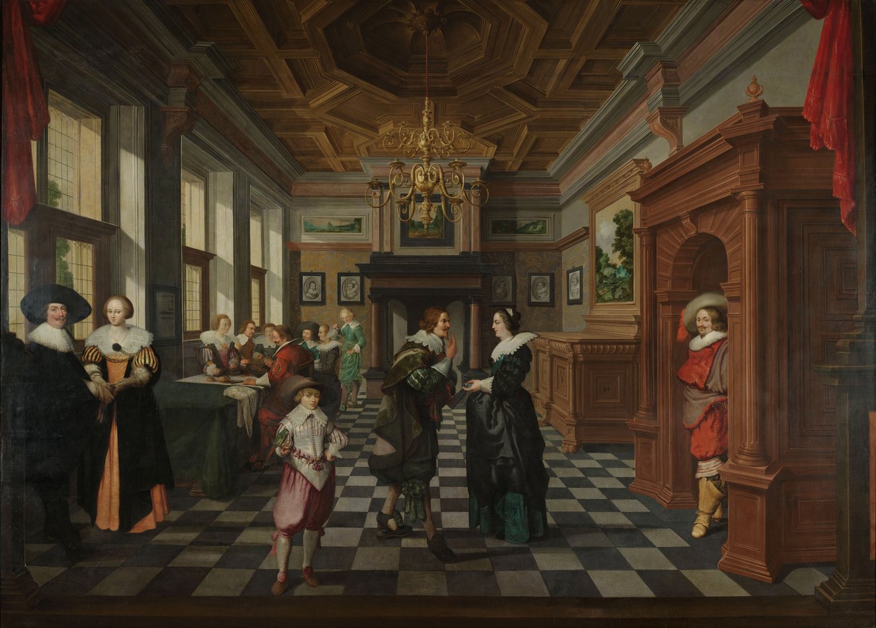 Uma seqüência decorativa de sete partes: um interior, 1630-32 de Dirck van Delen