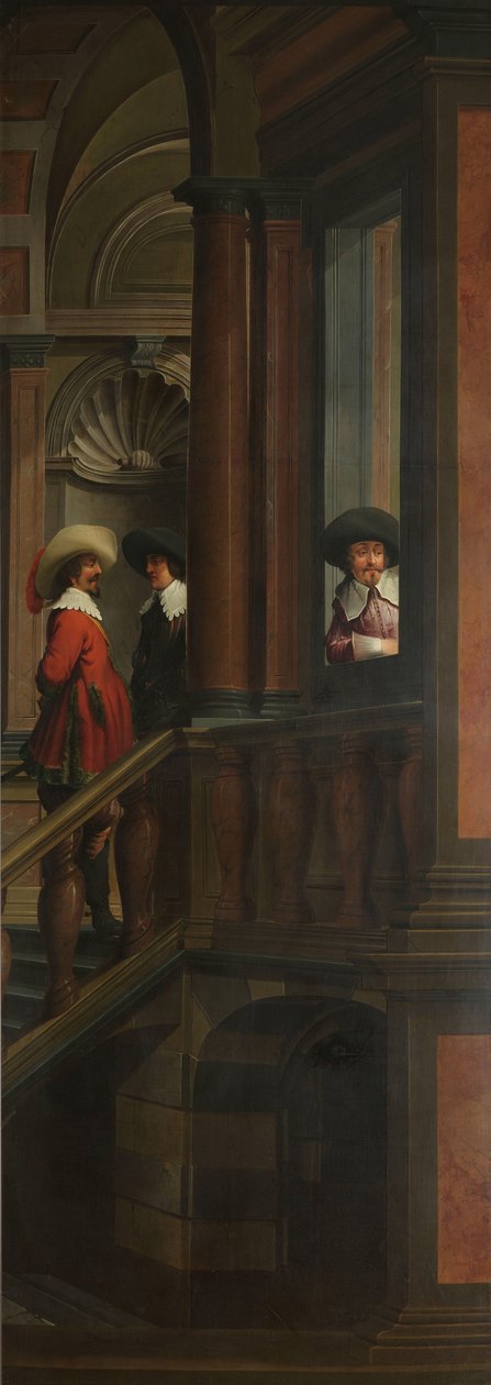 Uma sequência decorativa de sete partes: uma escada externa de Dirck van Delen