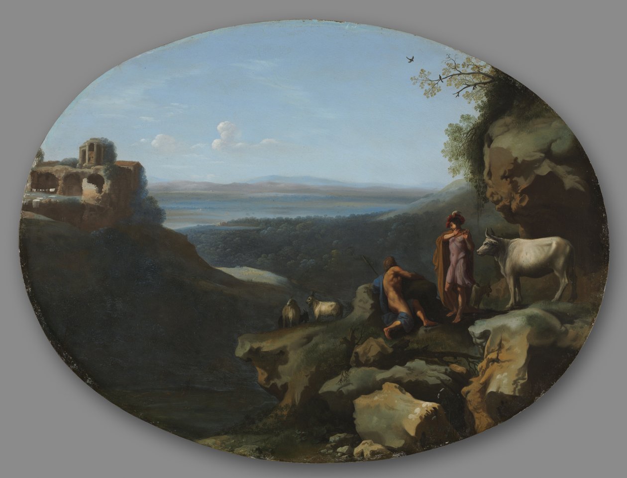 Mercúrio e Argus numa paisagem, c.1635 (óleo sobre cobre) de Dirck van der Lisse