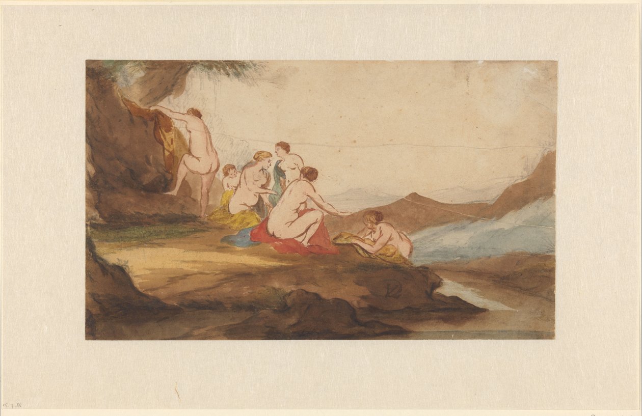 Mulheres a tomar banho numa paisagem de Dirck van der Lisse