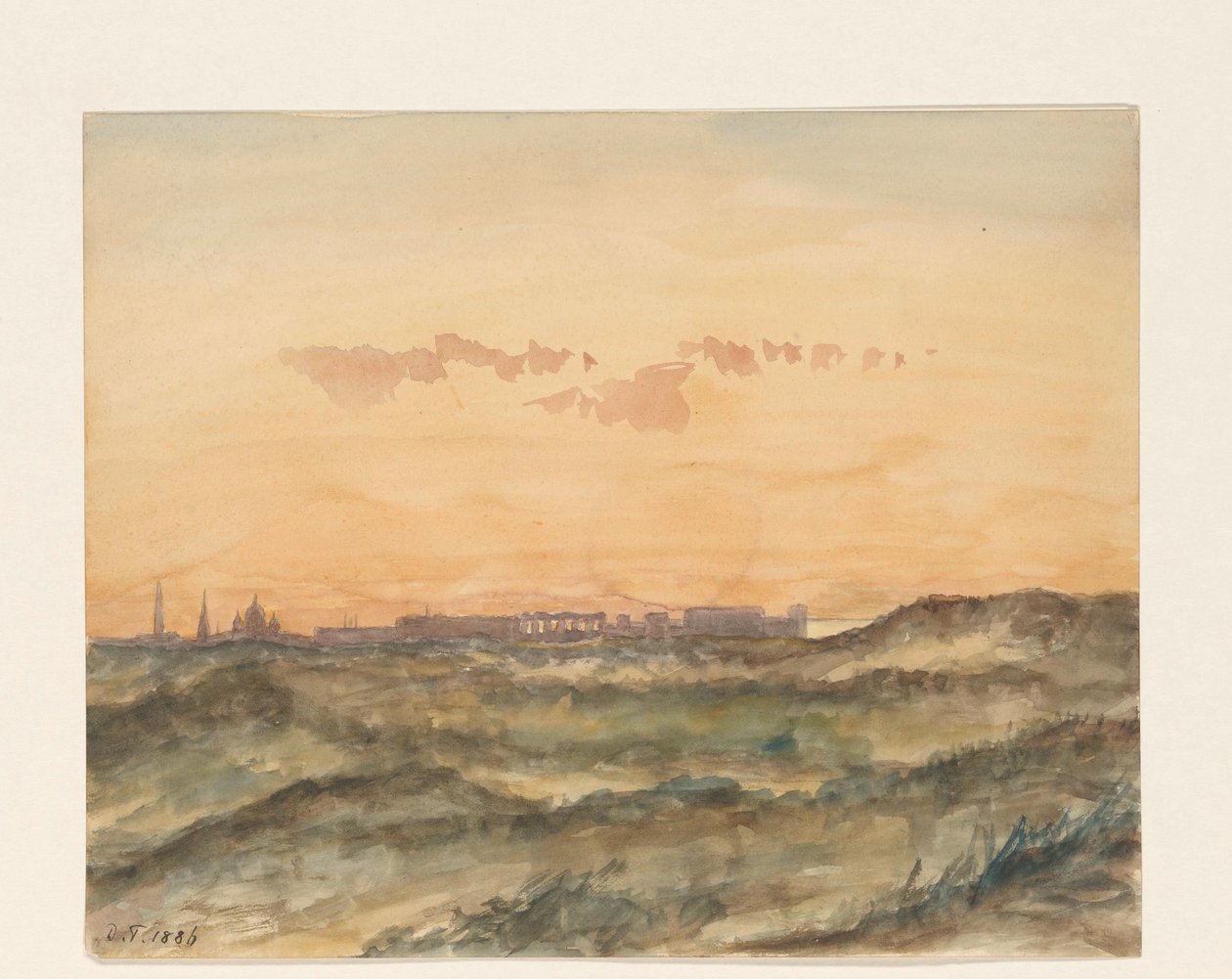 Paisagem com a silhueta de uma cidade à distância de Dirk Arnoldus Tavenraat