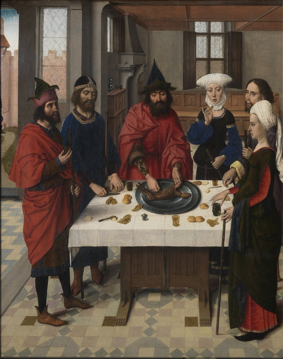 Retábulo da Última Ceia: ala esquerda do Seder da Páscoa, 1464-1468 de Dirk Bouts