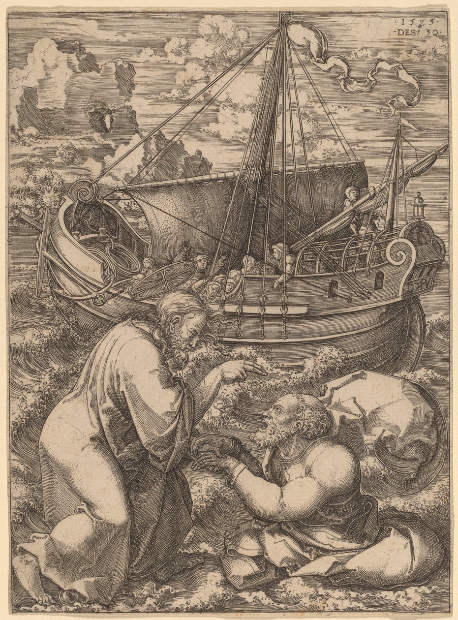 São Pedro andando sobre as águas de Dirk Jacobsz Vellert