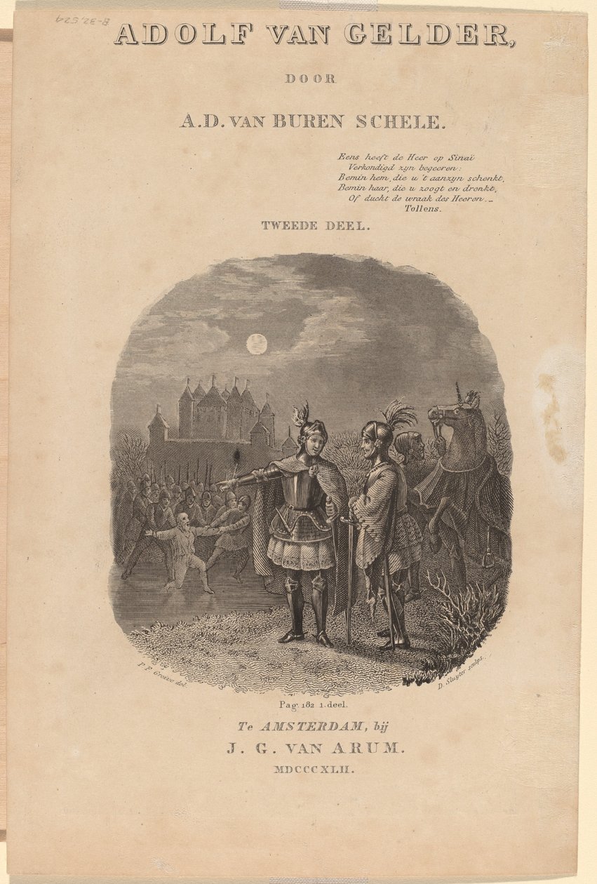 Página de rosto para "Adolf van Gelder" de A.D. van Buren Schele, Amsterdã, 1842 de Dirk Jurriaan Sluyter