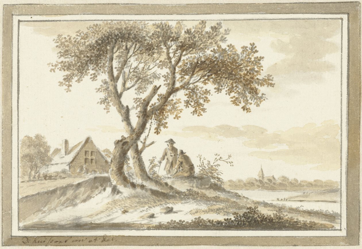 Paisagem com dois homens debaixo de uma árvore de Dirk Kuipers