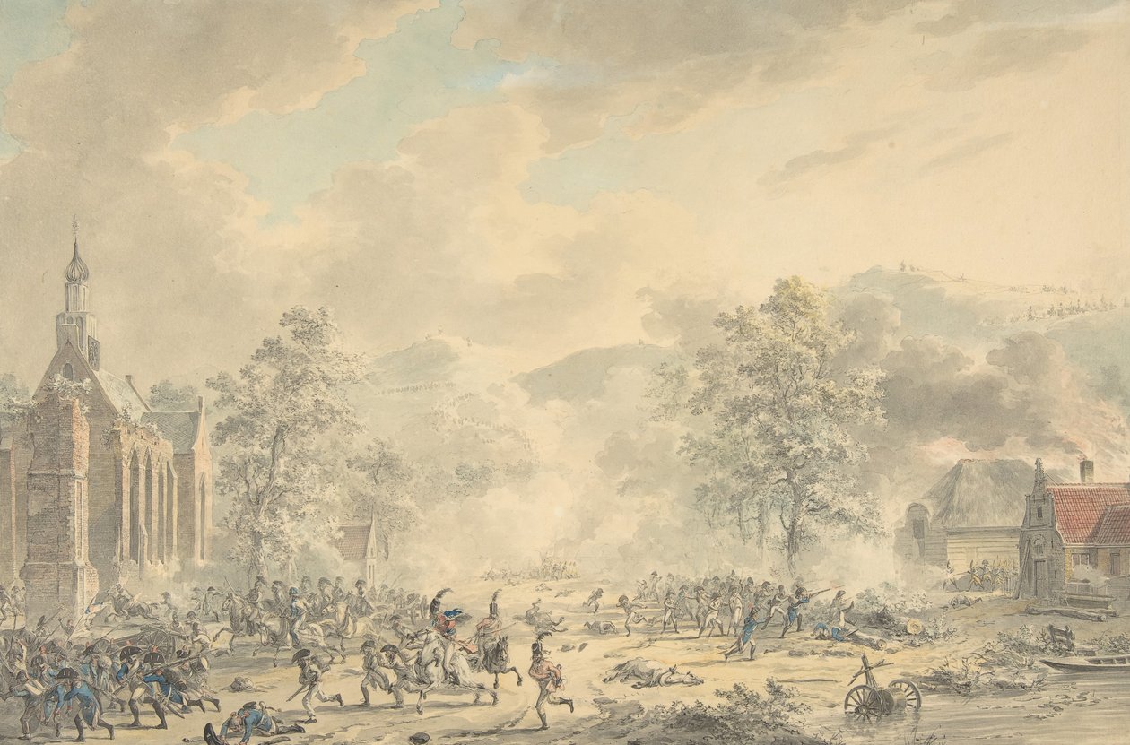 Cena de Batalha com Igreja à esquerda, ca. 1790-1800. de Dirk Langendijk