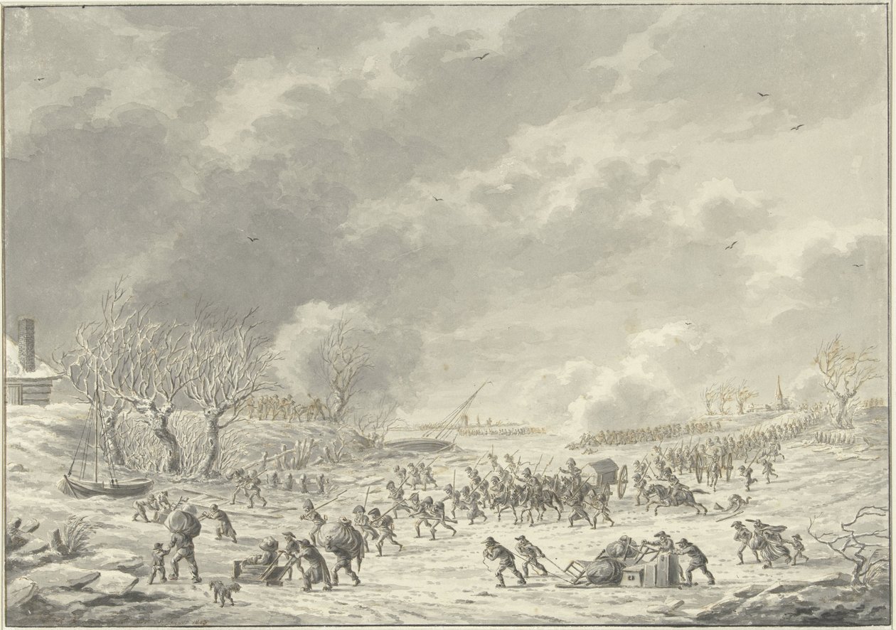 Os franceses mudam-se através do Waal, perto de Bommel, Janeiro de 1795 de Dirk Langendijk