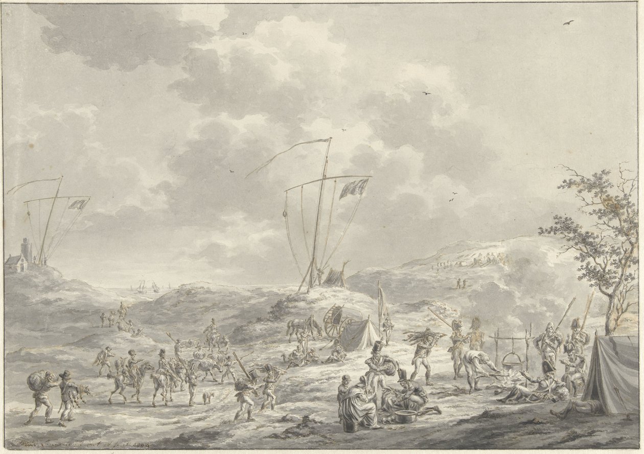 Acampamento do exército russo em Callantsoog, em 1799 de Dirk Langendijk