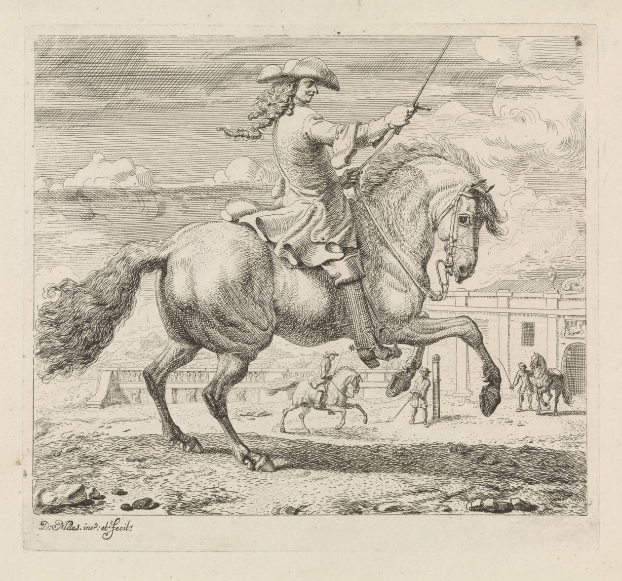 Cavaleiro à direita num centro equestre
Escola de equitação (título da série) de Dirk Maas
