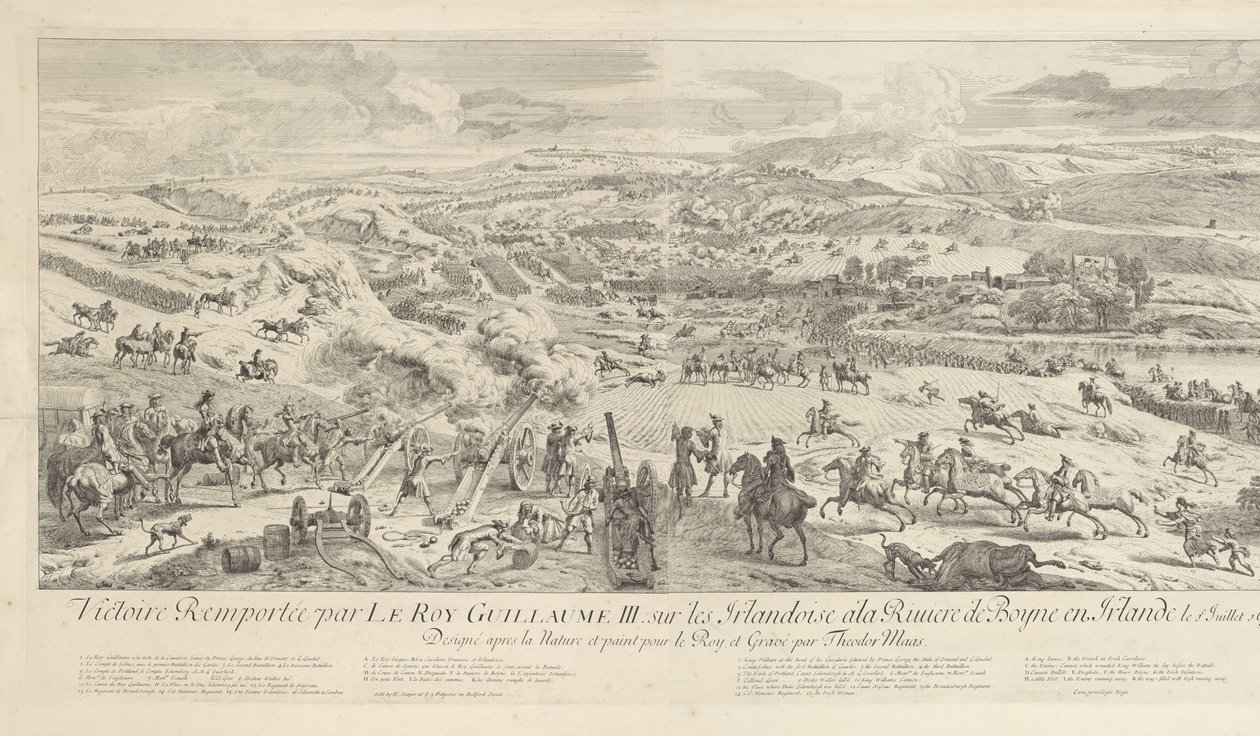 Slag bij Drogheda aan de Boyne, 1 de julho de 1690 Vitória de Le Roy Guillaume III. sobre as mulheres irlandesas no rio Boyne na Irlanda em 1 de julho de 1690 (título no objeto) de Dirk Maas