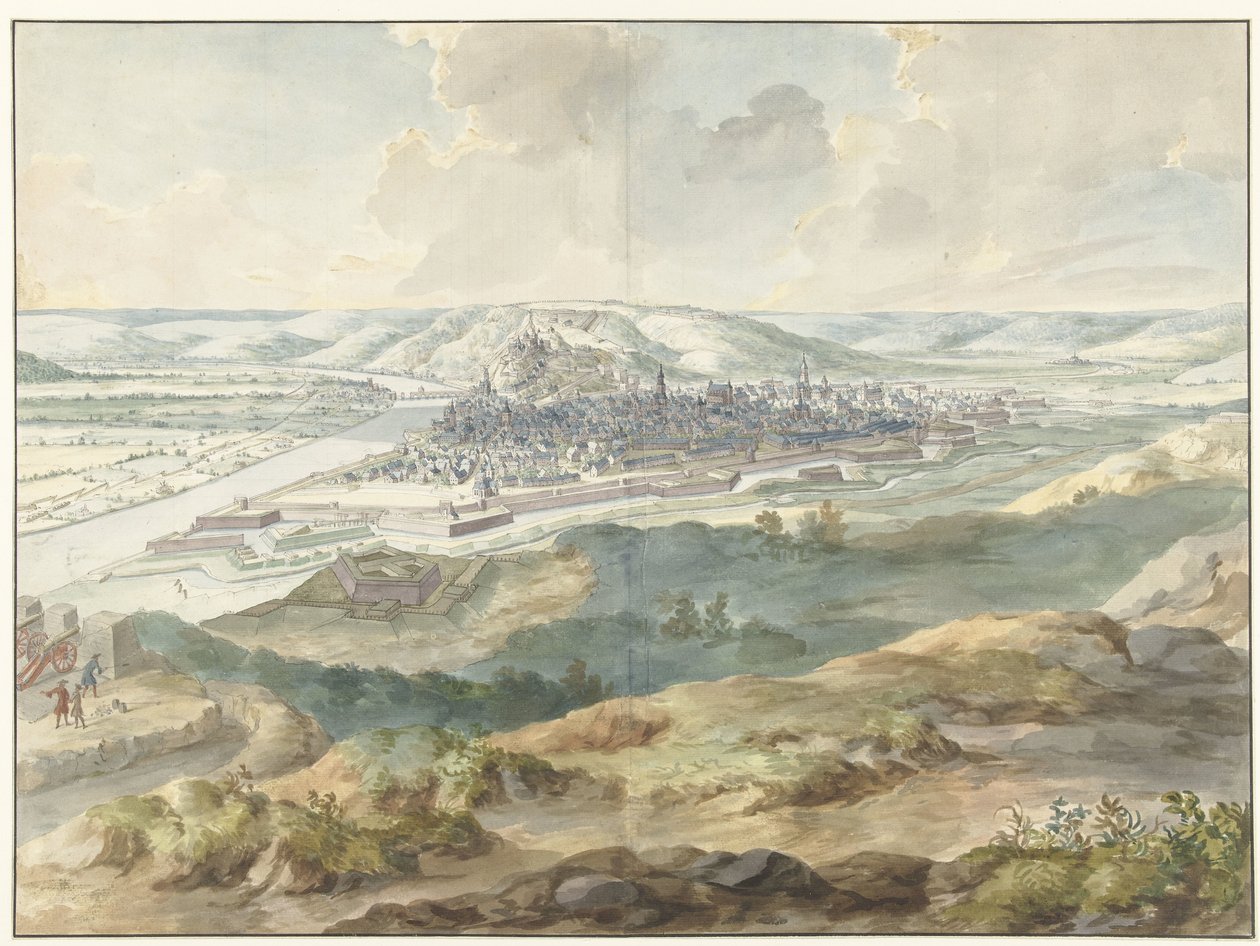 Vista de Namur do leste durante o cerco de 1695 de Dirk Maas