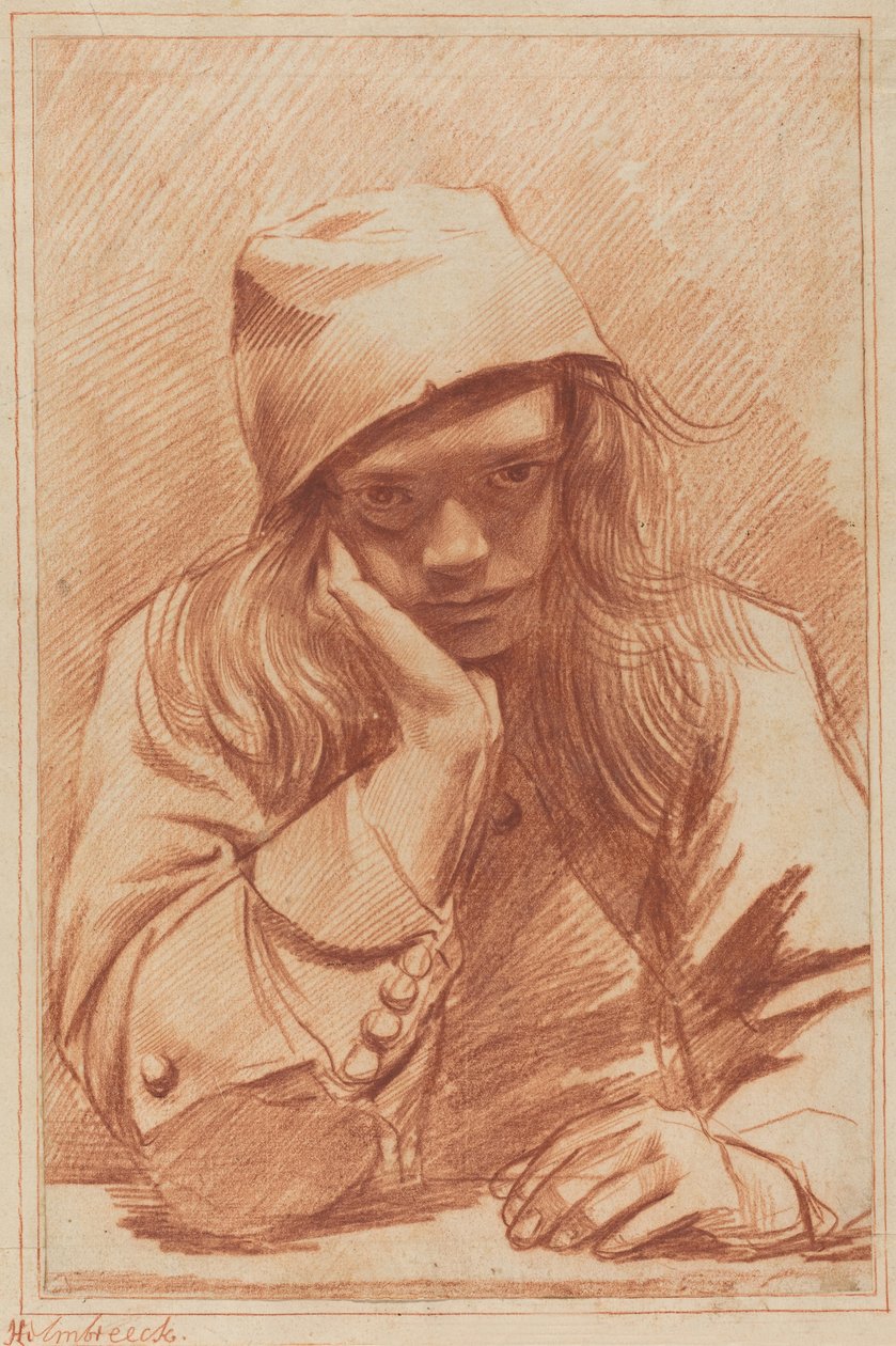 Auto-retrato (giz vermelho) de Dirk Theodor Helmbrecker