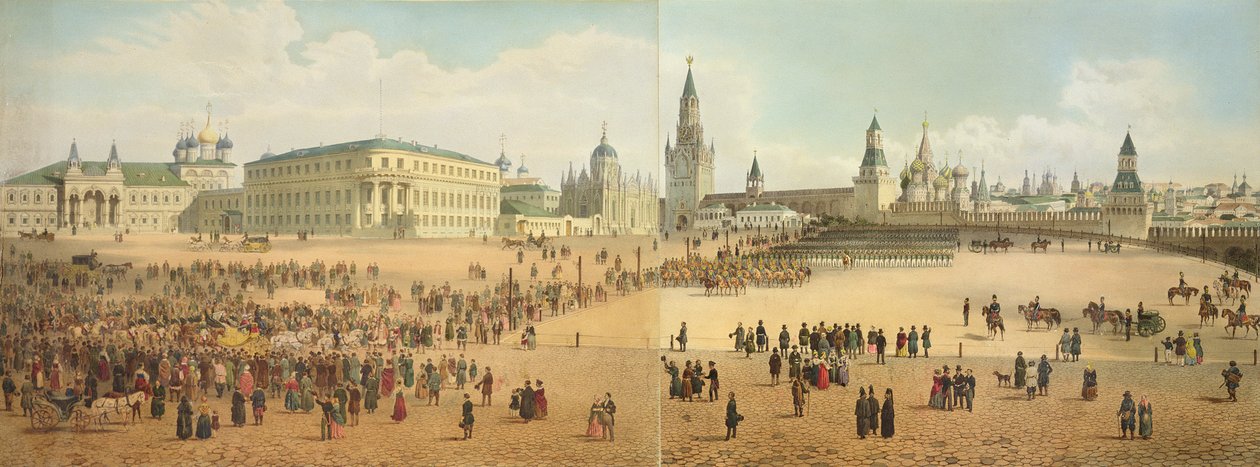 O Palácio Nikolaievsky e Catedral de São Basílio visto do Kremlin, a partir de um panorama de Moscou, gravado por Philippe Benoist (1813-c. 1905) e Aubrun, pub. por Lemercier, c.1840 (ver 8876 de Dmitri Indieitzeff