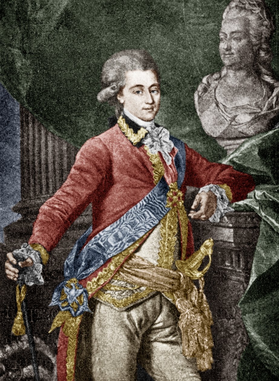 Alexander Dmitrievich Lanskoy (1758-1784) militar russo, amante de Catarina II da Rússia, gravura em metal colorido de Dmitri Grigor
