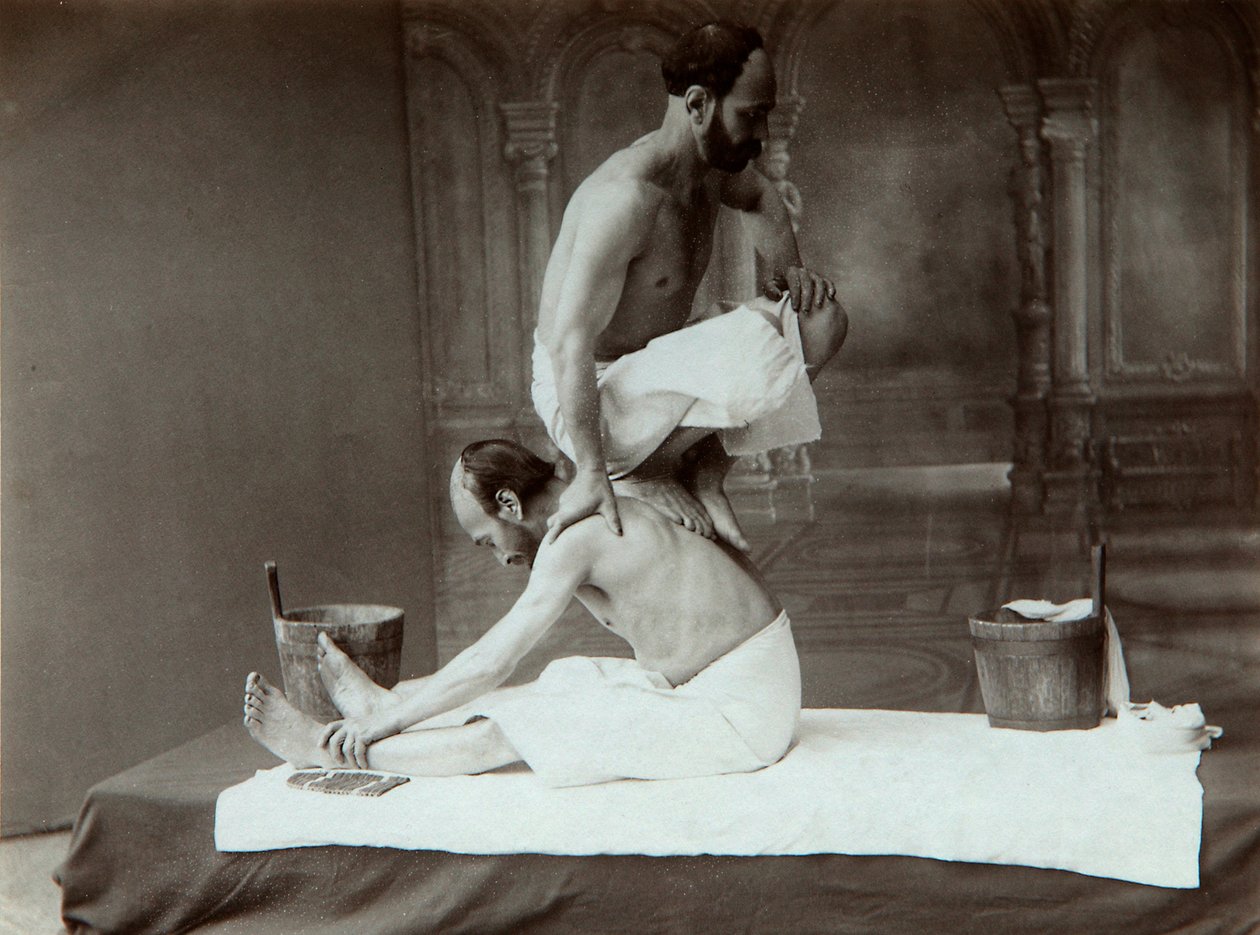 O banho oriental. Massagem, década de 1880 de Dmitri Ivanovich Yermakov