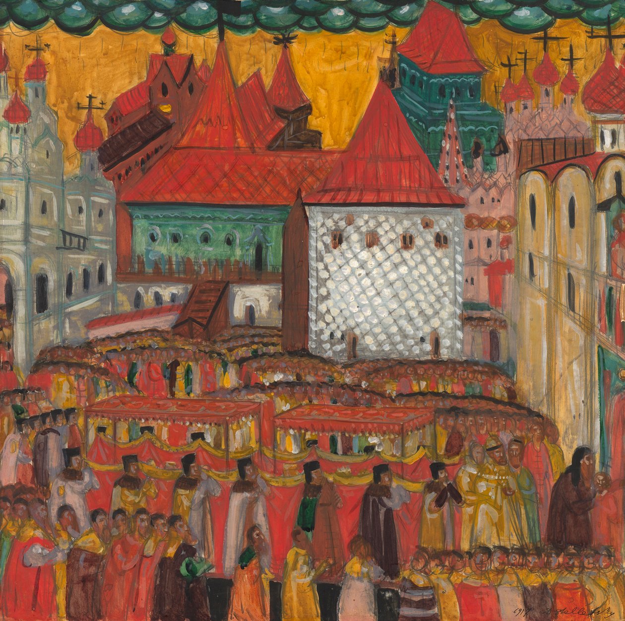 Procissão da Cruz em comemoração ao nascimento de Pedro, o Grande, 1917. de Dmitri Semyonovich Stelletsky